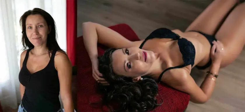 Cécile avant et après sa séance boudoir